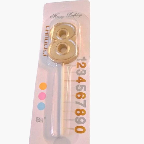 Gold Glitter Number 8 Birthday Candle Cake Topper - Picture 1 of 4